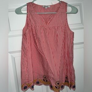 Madewell Red White Plaid Gingham Scalloped Embroidered Tank Top Shirt Blouse XS